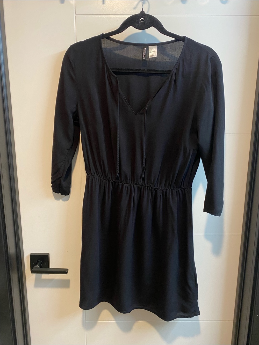 H&M Black V-Neck Elastic Waist Mini Dress